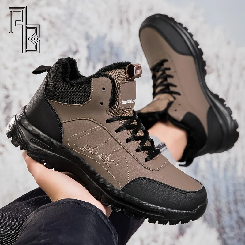 

Зимние мужские ботинки, теплые плюшевые мужские снегоступы, высококачественные зимние нескользящие кроссовки, уличные мужские походные ботинки, рабочая обувь до щиколотки