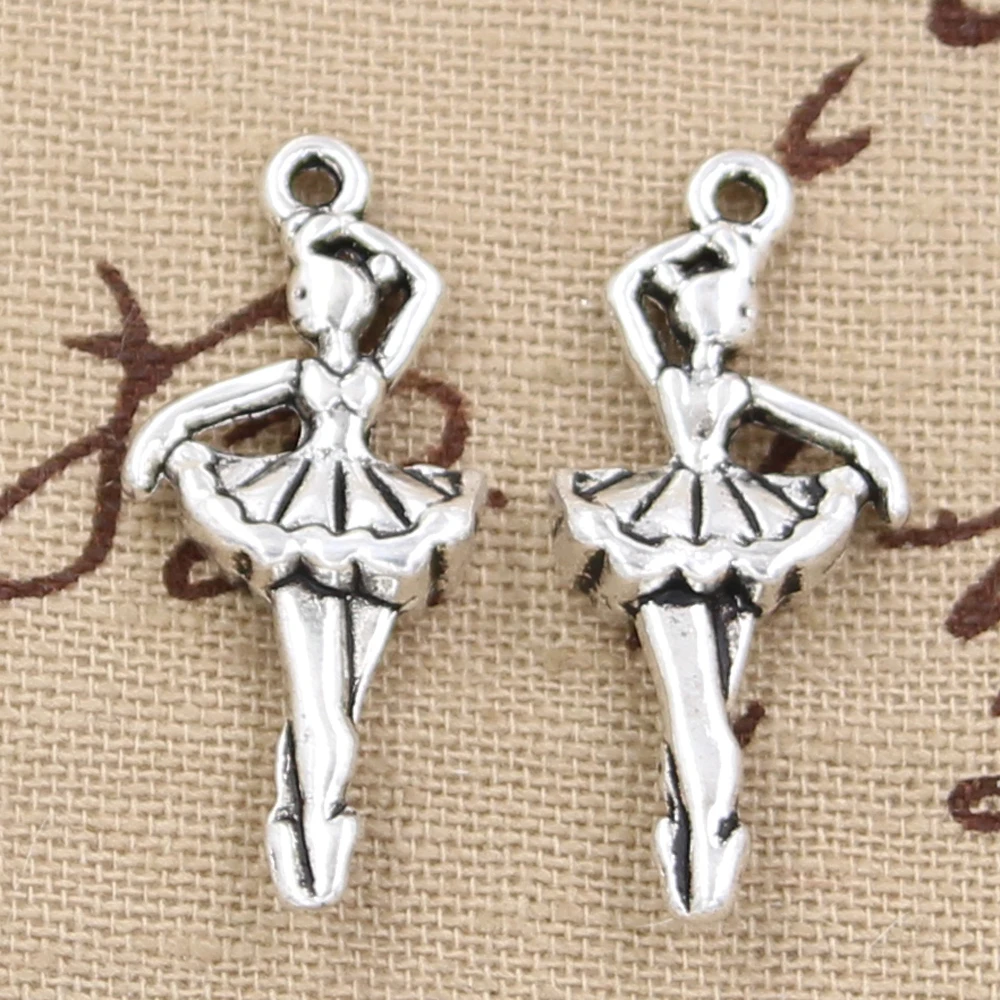 15pcs Charms Ballet Dancer Girl 31x14mm Antique Silver Color Pendants DIY Crafts Making Findings Handmade Tibetan Jewelry