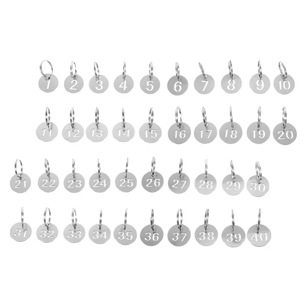 40Pcs Hollow Stainless Steel Number Plate Keychain Round Number Tags for Locker Travel Luggage Marking Sorting Identification