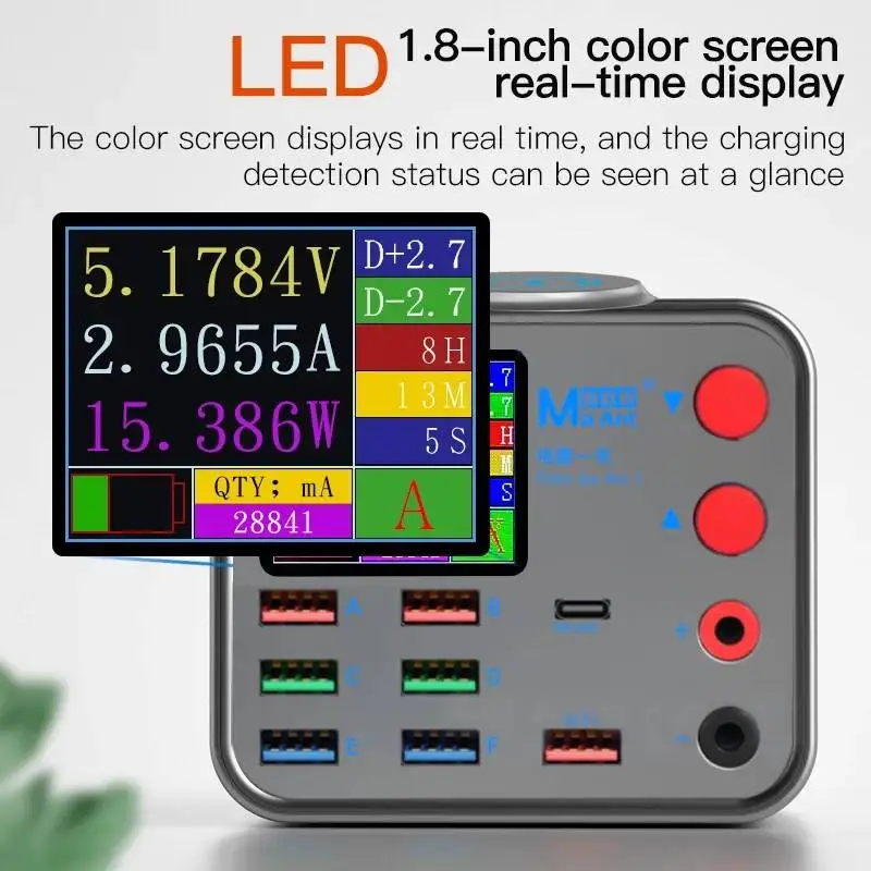 DianBa No. 1 PD 8-Port LCD Multi-Function Fast Charger Wireless Charing Mobile Phone Current Data Line Detection Burn-in Repair