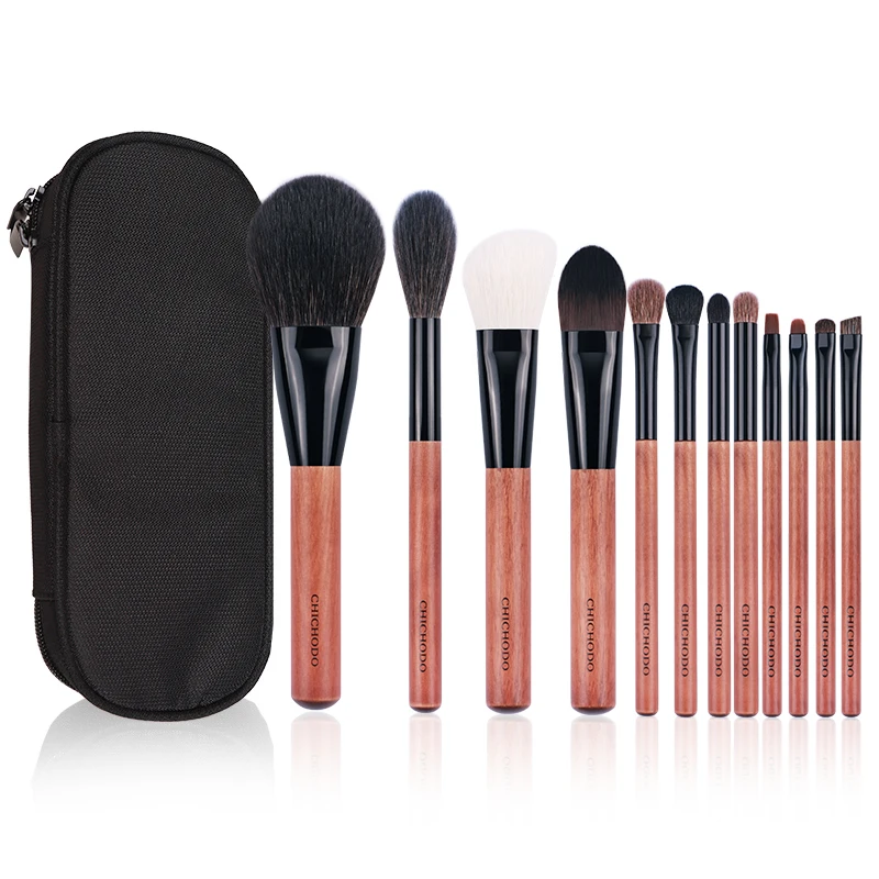 Natural Hair Synthetic Hair Aluminium Tube Solid Wood Ebony Handle 12 Pcs Anna Series Makeup Brush Set  Spot Sale