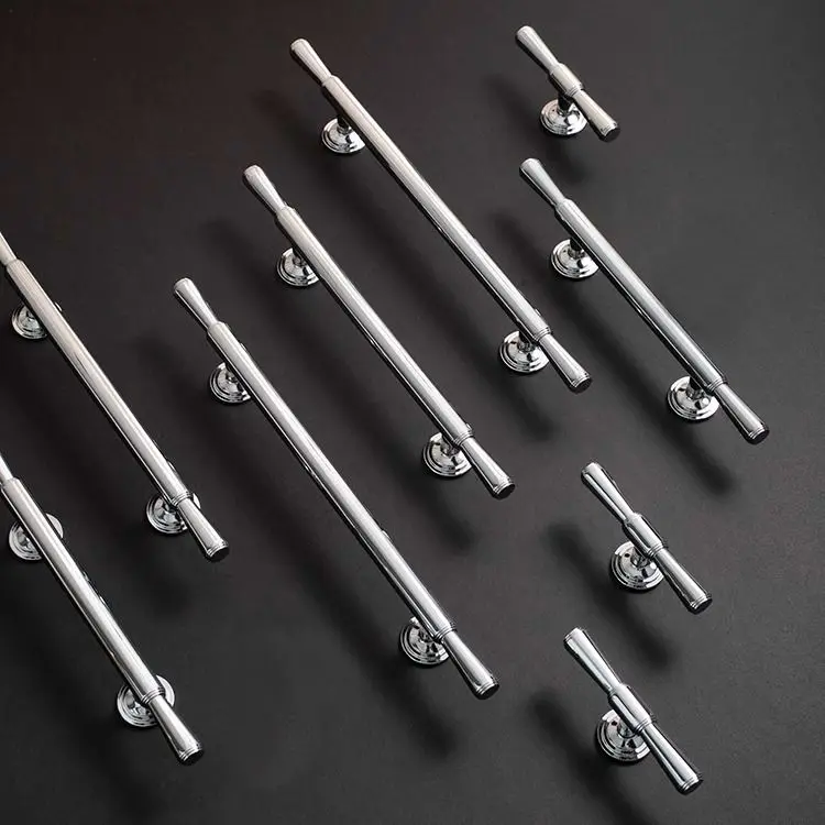 Chrome Silver Brass Handle European Modern Minimalist High End Cabinet Pull Closet Kitchen Drawer Door Hardware