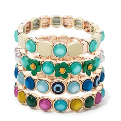 BEUTIFOR-pulsera de ópalo de 10mm para mujer, brazalete elástico con cuentas de cristal coloridas de aleación, accesorios de joyería Boho, 2024