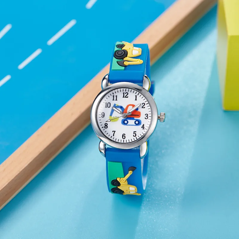 Orologio per bambini3DSilicone Cintura Vita Impermeabile Escavatore Bulldozer Studente della scuola primaria Orologio al quarzo con riconoscimento delle parole