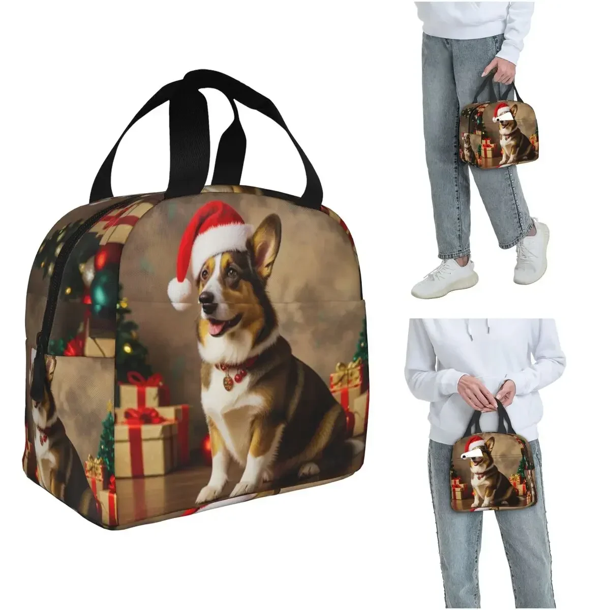 Cardigan Welsh Corgi Dog Christmas Insulated Lunch Bag for Women Kids Portable Food Boxes Thermal Lunch Box Tote
