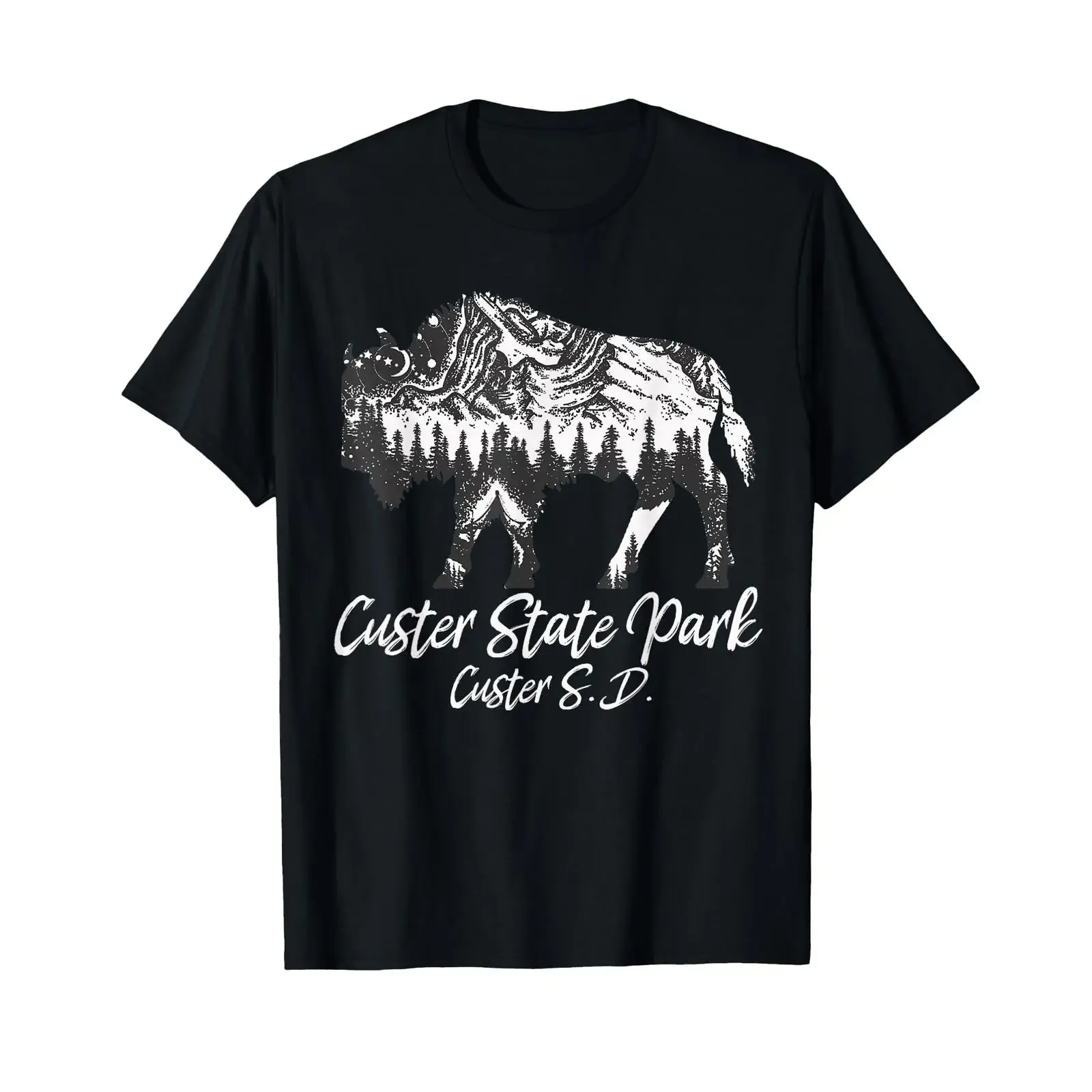 Custer State Park Green South Dakota Bison s For Men T Shirt vintage Washed Stretched homme graphic Casual Slightly Comfortable