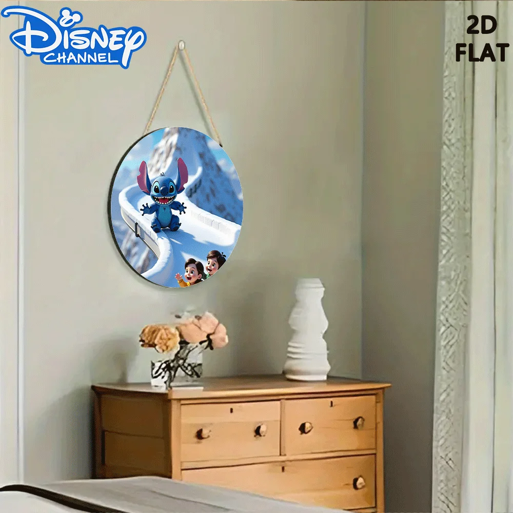 مسطح ثنائي الأبعاد، قطعة واحدة من ديكور معلق للباب الخشبي المستدير على الجليد - 7.87 × 7.87 بوصة، تصميم مسطح ثنائي الأبعاد مع مشهد جبلي ثلجي