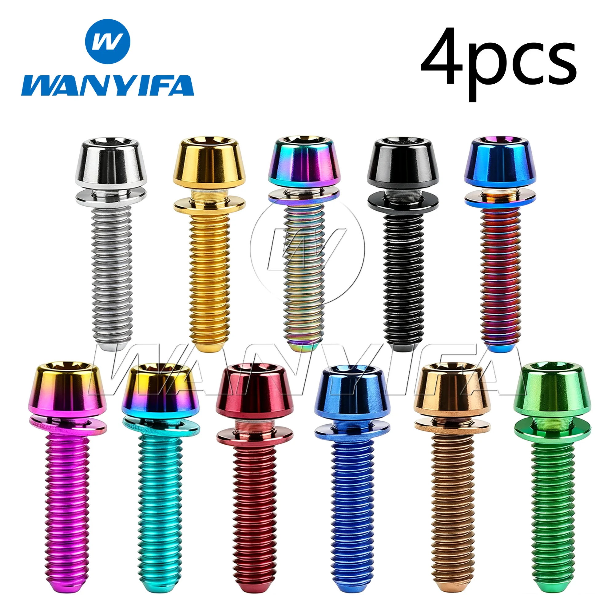 Wanyifa Titanium Bolt  M5/M6x16 18 20 25mm  Tapered Head with Washer Allen Key Screw for Bike Disc Break Calipe 4pcs