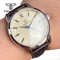 Tandorio Double Domed Sapphire NH35 Mechanical 40mm Polished Automatic Watch for Men 20BAR Date Wristwatch Glass Back Leather