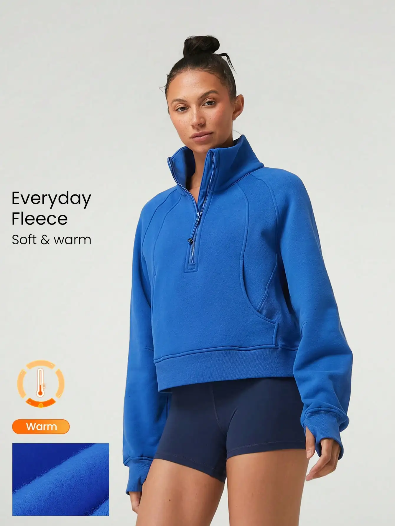 

Women's Blue Everyday Fleece Half-Zip Sweatshirt with Kangaroo Pocket & Thumbholes, Warm Casual Fall Winter