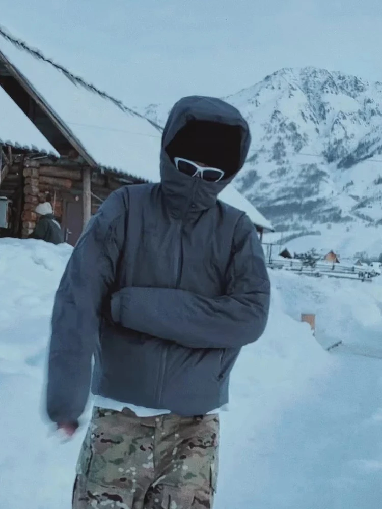 معطف شتوي من Thiened للرجال في الهواء الطلق من Jaet مصنوع من القطن المقاوم للرياح للدفء للشباب عصري طويل بقلنسوة ومناسب بشكل منتظم لون نقي #2