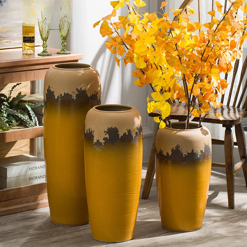 The product can be customized.Floor to floor vase, large creative decoration, American yellow flower arrangement, dry