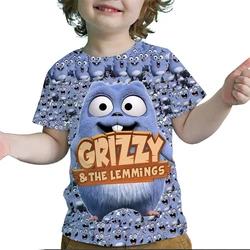 Camisetas con estampado 3D de Grizzy and the Lemmings para niños, camisetas de dibujos animados para niños pequeños, camisetas de Anime para niños y niñas, camisetas de calle