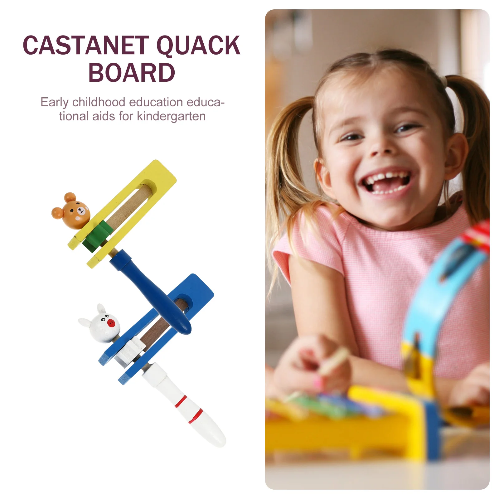 2 ชิ้น Birch Castanets เด็กของเล่นดนตรีเครื่องดนตรีเรียบปลอดภัยเสียงตลกการศึกษาของเล่นอนุบาล
