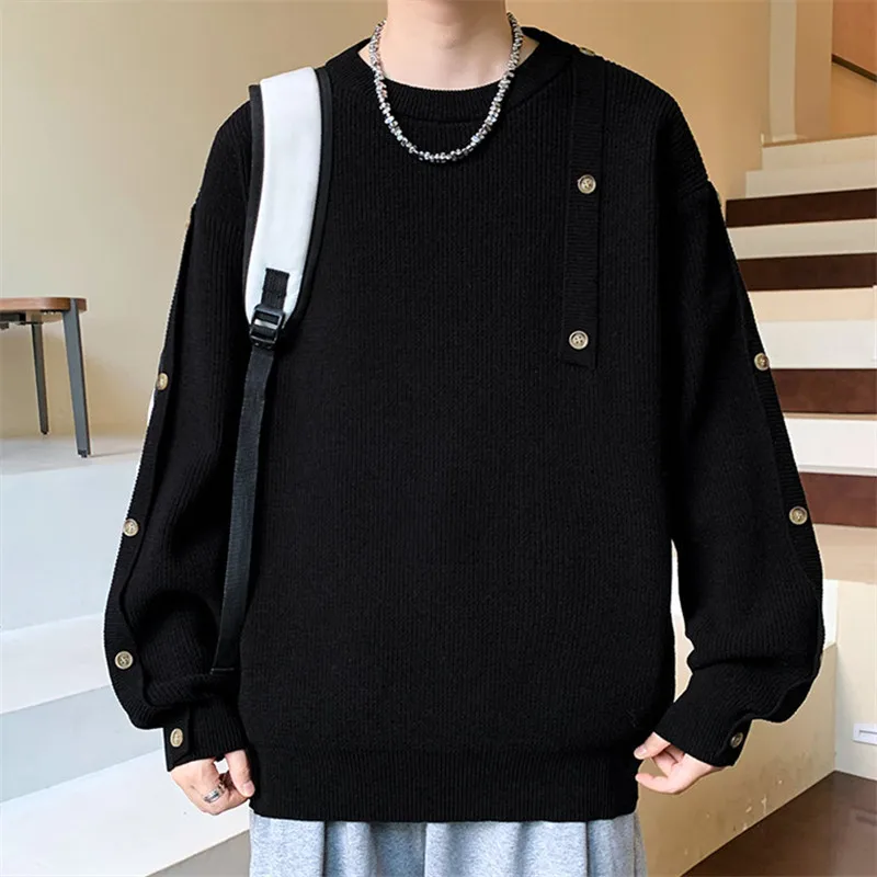 

Fashion Mock Neck Knitted Sweater Men Autumn Winter Warm Knitting Pullovers Solid Color Thick Youthful Loose Streetwear Sweaters