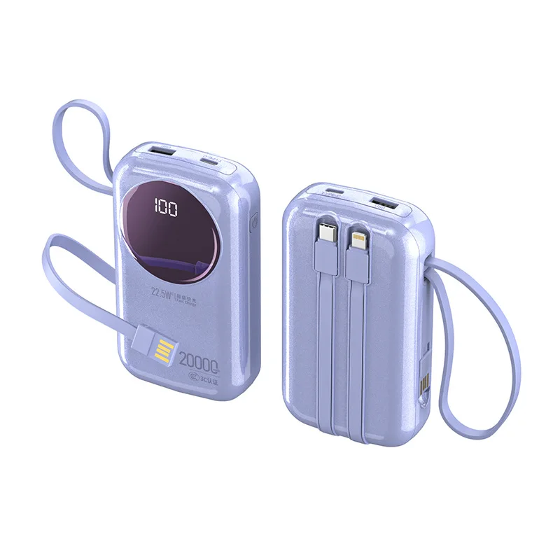 XIAOMI - 2025 جديد 20000 مللي أمبير/74 وات في الساعة 3C كابلات مدمجة معتمدة بنك طاقة صغير مع حبل شحن سريع للغاية 22.5 وات محمول