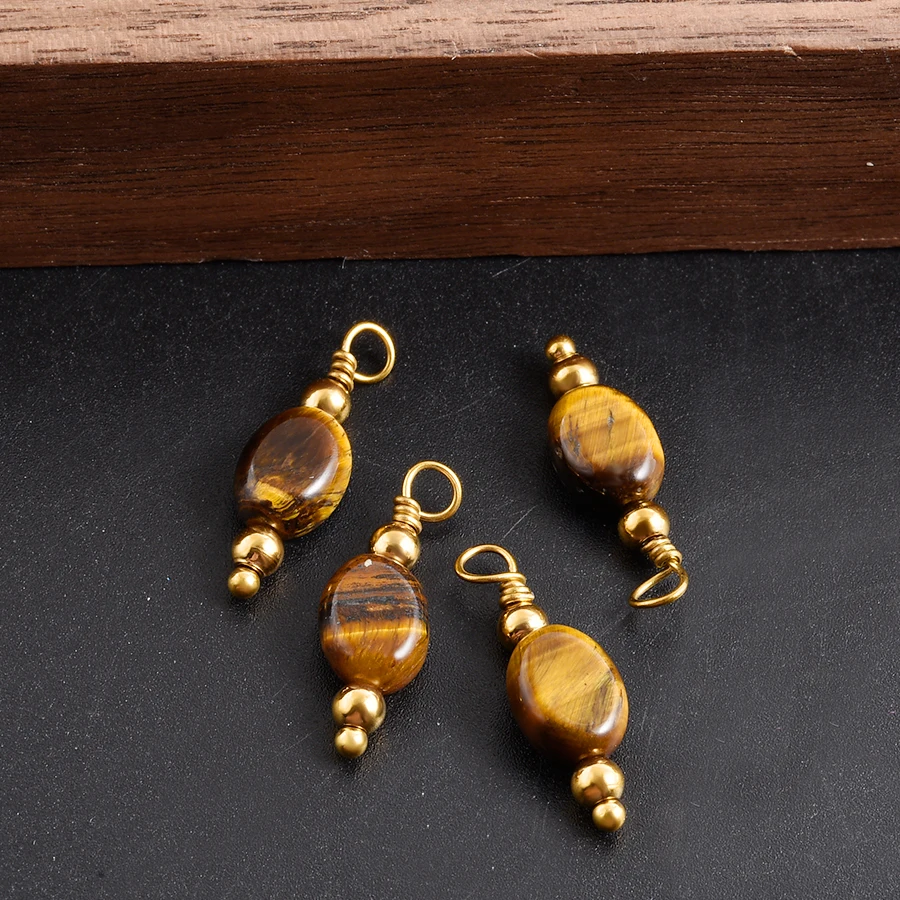 2 Stück natürliche Perlen-Steinanhänger für Schmuckherstellung, Vintage-Ethno-Anhänger, Obsidian, Blaustein, Tigerauge, Charm-Materialien – Detail 12