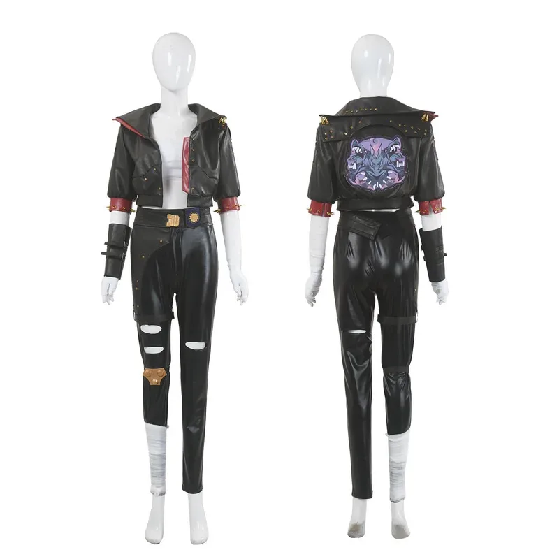 Disfraz de Arcane Vi, juego de disfraz de LOL Vi, disfraz de abrigo de cuero, traje de uniforme para fiesta de Halloween, Navidad y Año Nuevo