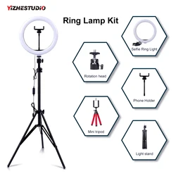 Yizhestudio halka lamba tripod ile kısılabilir özçekim halka ışık standı ile renkli yuvarlak boru fotoğraf aydınlatma canlı stüdyo