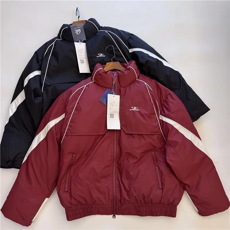 

Retro American Thick Cotton Padded Jacket For Women Loose Commuting Zippered Long Sleeves Daily Solid Color Stand Up Collar Tops