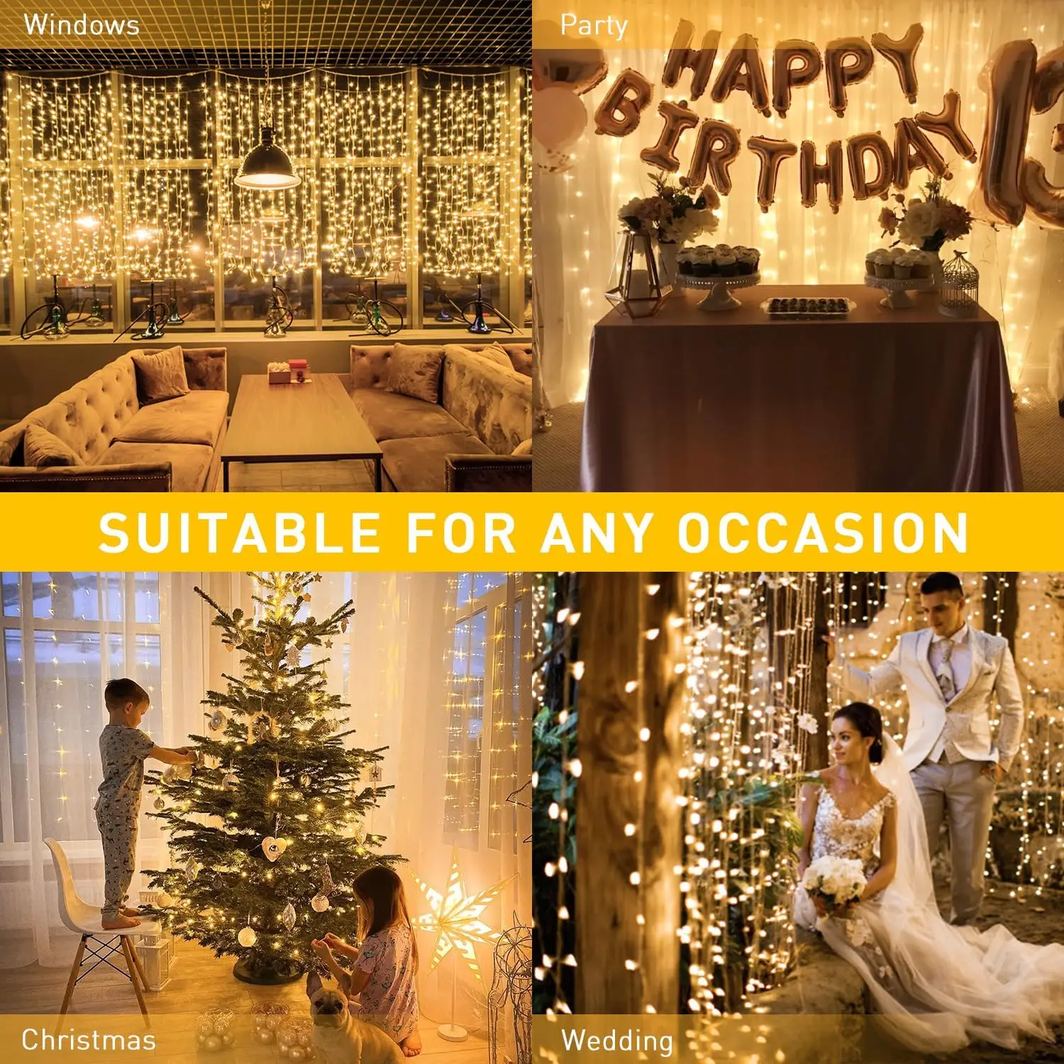 LED Curtain String Lights Christmas Garland Decor Fairy Light 8 Modes USB Remote Control Wedding Holiday Party for Bedroom Home