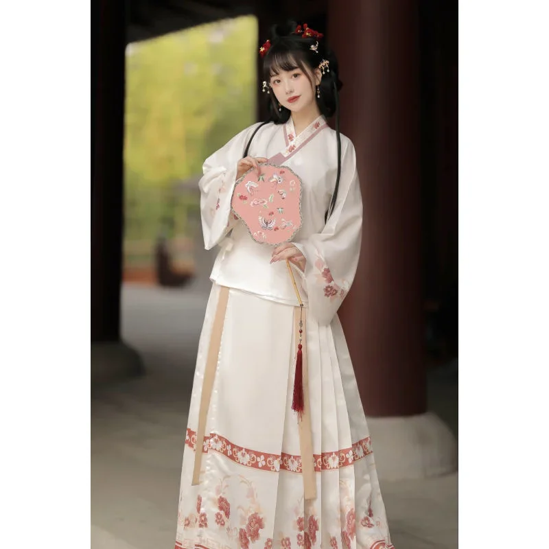 Hanfu de la dinastía Ming para mujer, abrigo antiguo de otoño e invierno, falda con cuello de pie, abrigo corto, manga de Pipa, longitud de la cintura bordada