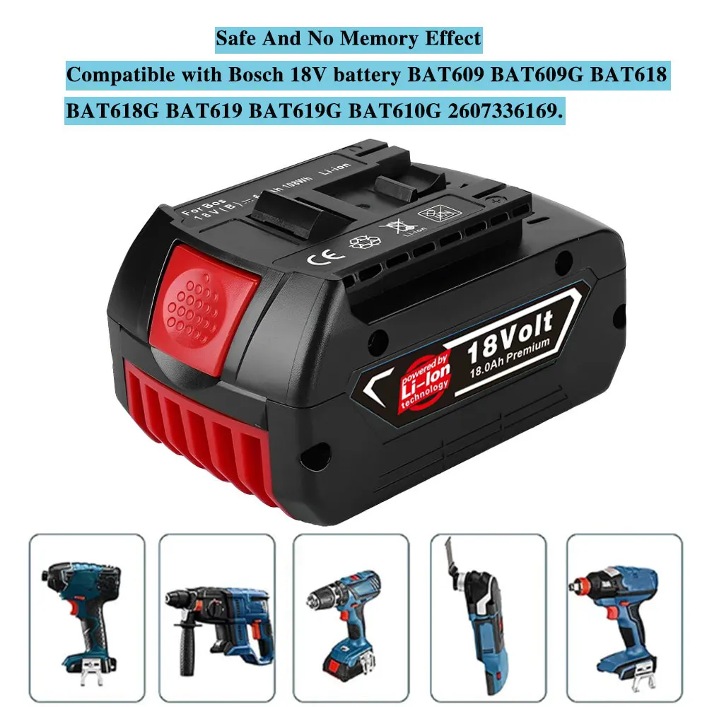 2024-New Bosch 18V 18000mAh Lithium-ion Rechargeable Battery Bat609, Bat609g, Bat618, Bat618g, Bat614, Bosch Drill+ Charger