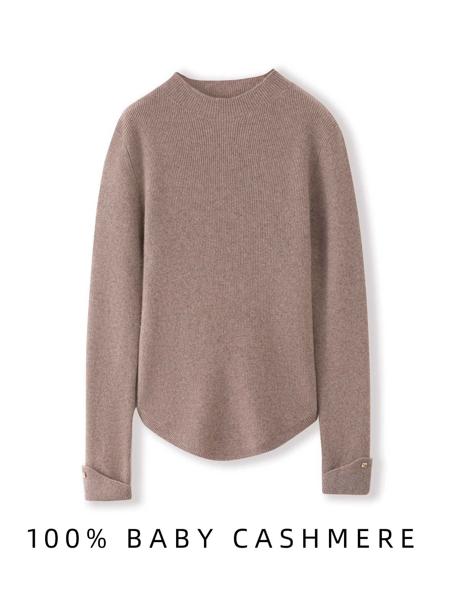 TLOML Women's 100% Baby Cashmere Sweater Mock Neck Pit Striped Pullover Cuff a button Autumn Winter Cashmere Knitwear Slim Tops