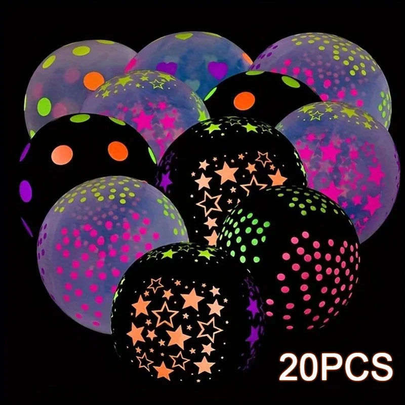 20 piezas globo fluorescente que brilla en la oscuridad globos de látex brillantes de neón para decoración de fiesta de cumpleaños de boda