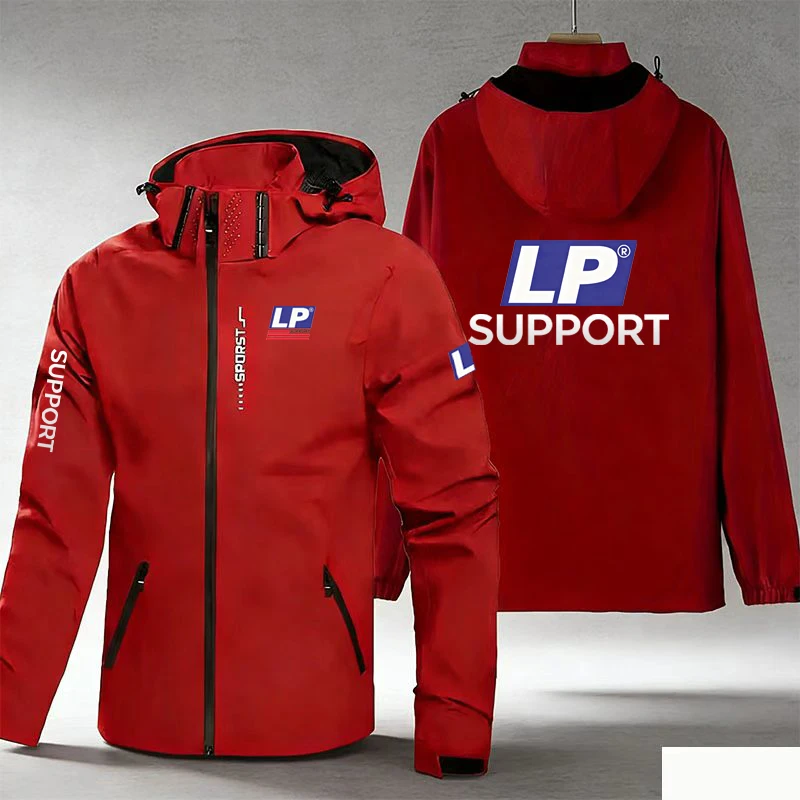 

LP SUPPORT logo racing men's jacket, 2026 featuring a detachable zipper on the front opening, with a hood included. The clothing
