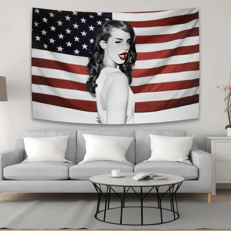 American Pop Singer Lana Del Rey Tapestry Hippie Aesthetic Wall Covering Home Décor Dormitory Hanging Cloths # 0@