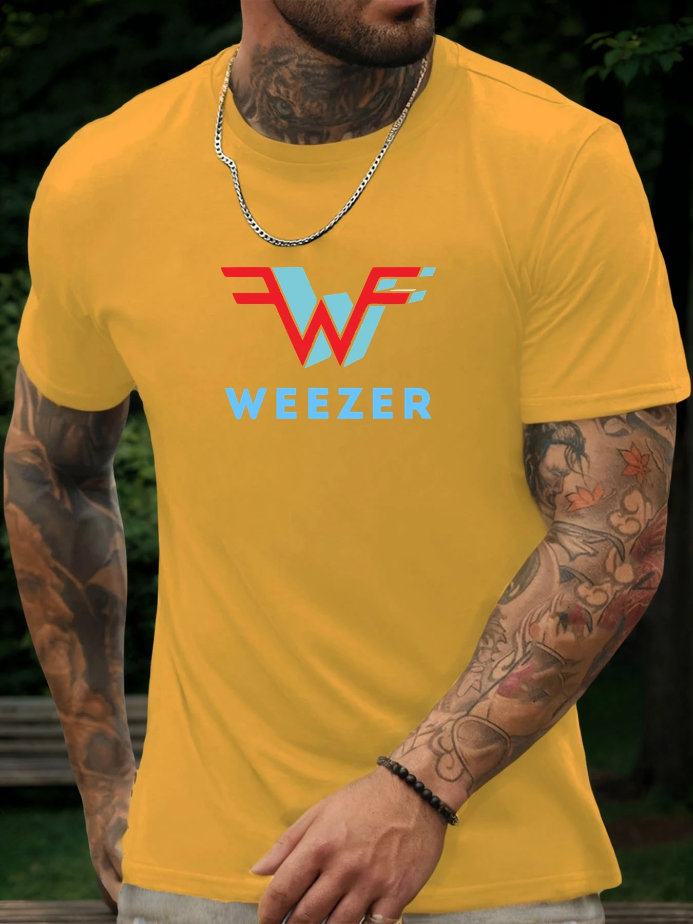 Schwarzes Kurzarm-T-Shirt für Herren, 100 % Baumwolle, Weezer, Grafikdruck, Rundhalsausschnitt, Sommer, atmungsaktiv, lässig, modisch, cooles T-Shirt