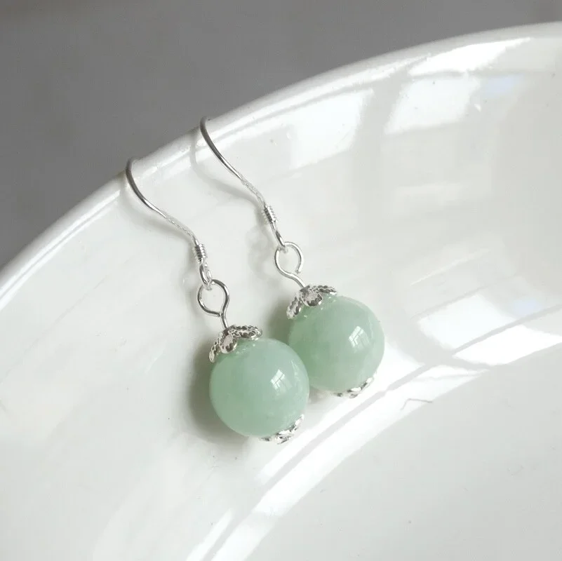 Natural Burma Jadeite Earrings Jade Jewellery Emerald Beads Charm Fashion Accessories Luck Amulet Gifts for Her Woman