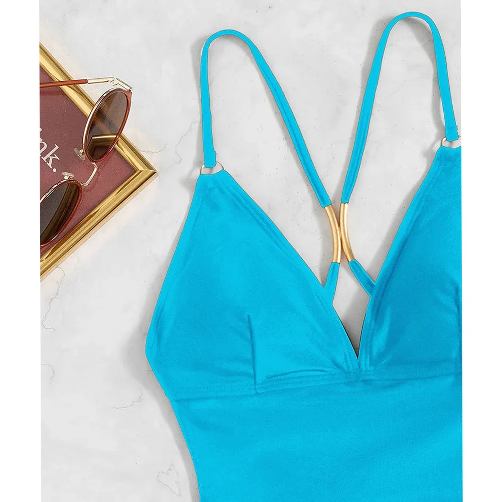 VigCasey 2025 Solid Strapped Swimwear Women Sexy Push Up High Cut One Piece Swimsuit Monokini Backless Cross Hollow Bathing Suit