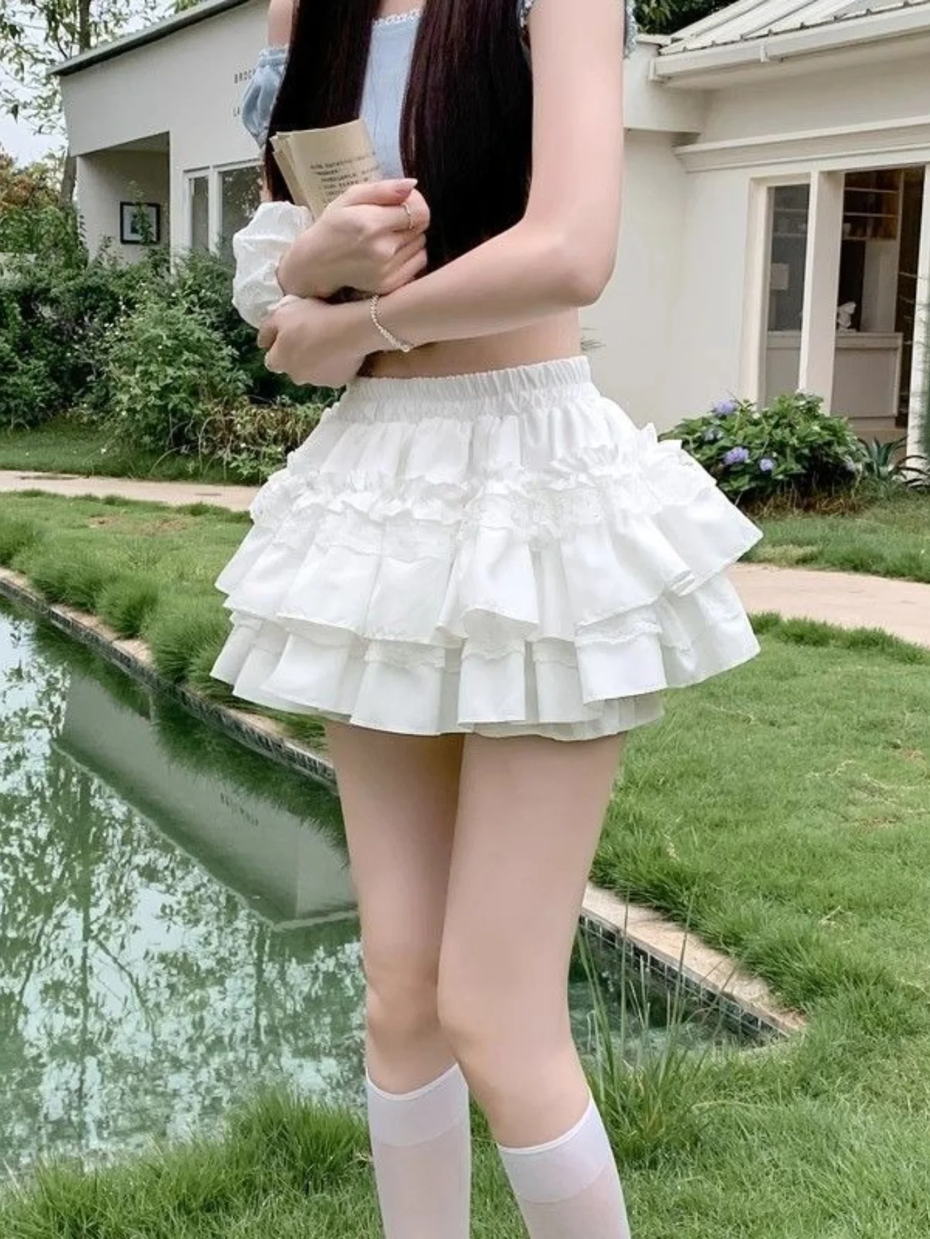Sunny Sweet Style High Waist Cake Skirt Suitable for Casual Wear Sweet Style Girl Trend Piece Ruffle Skirt