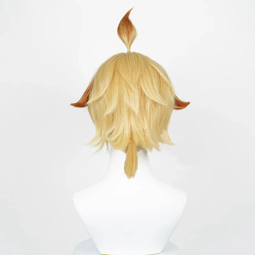 Ranyu Genshin Impact Mika Pruiken Synthetische Korte Rechte Blonde Gele Gradiënt Spel Cosplay Haar Pruik Voor Feest