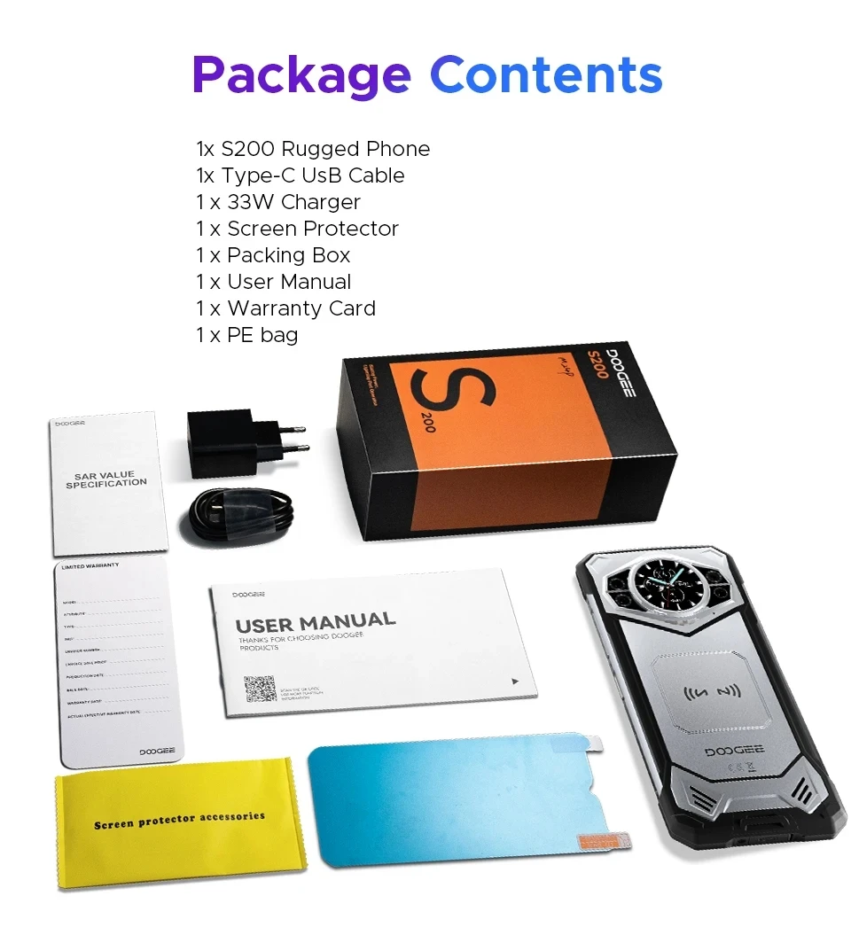 DOOGEE S200 Rugged Phone 5G Dimensity 7050 Octa Core 1.32" AMOLED Rear Display 12GB RAM+256GB ROM 100MP Camera 10100mAh 5G Phone