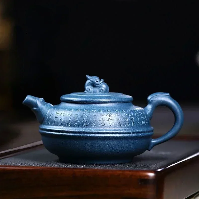 

340ml Handmade Painted Yixing Teapot Purple Clay Blue Tea Pot Kung Fu Zisha Tea Set