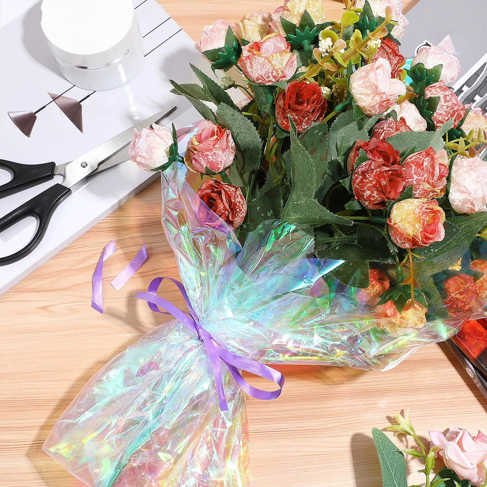 20Pcs Iridescent Film Cellophane Wrap Paper Flower Wrapping Film DIY Gift Craft Packing Sheet Cellophane Wrap Packing Sheet