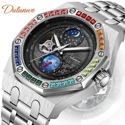 Men's Diamond Luminous Watch Luxury Mechanical Watch Man Sport Waterproof Business Clock Automatic Leisure Moon Phase Watch