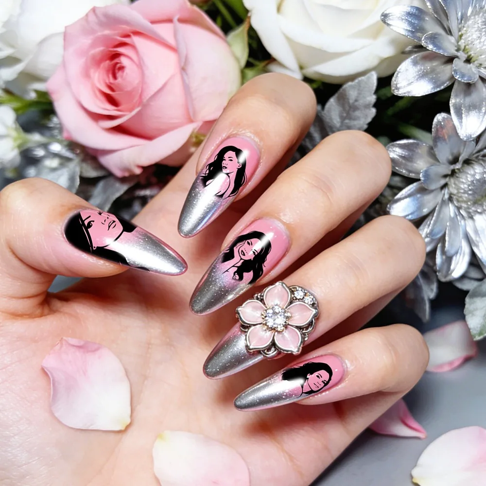 3 Stück Nagelstempelplatten mit weiblichen Porträts, weibliche Silhouetten, Charaktere, Avatare, Nagelkunst-Schablonen, Nagelkunst – Detail 6