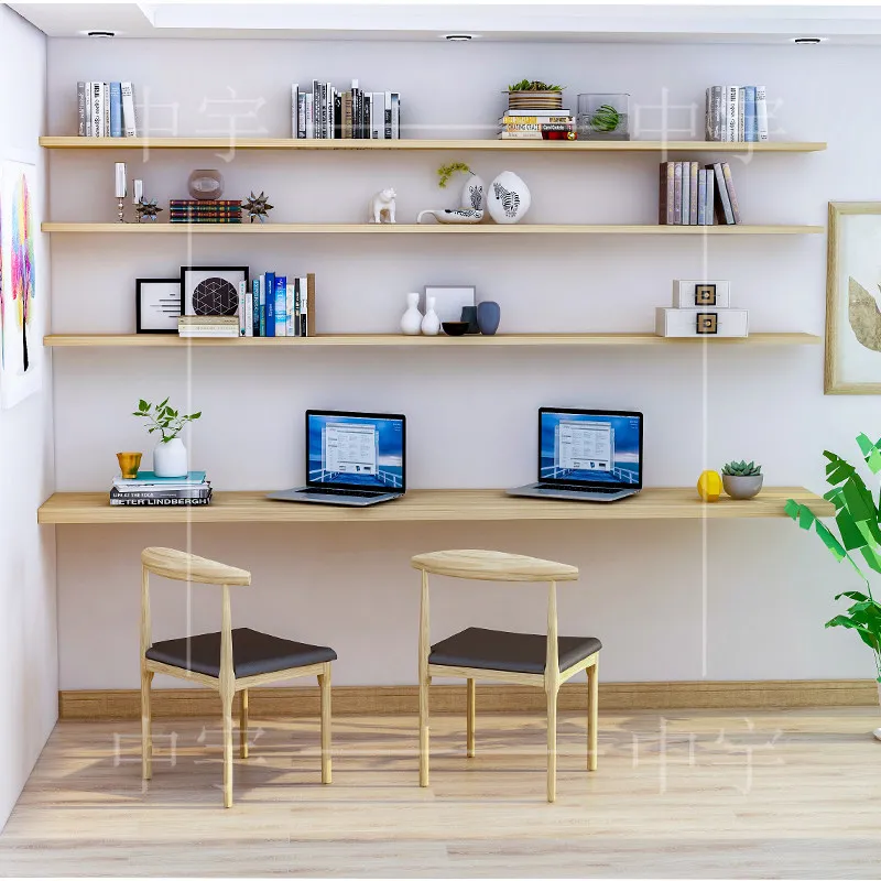 Solid wood computer desk Nordic desk bookshelf combination simple wall-mounted baffle board desk bookshelf integrated table