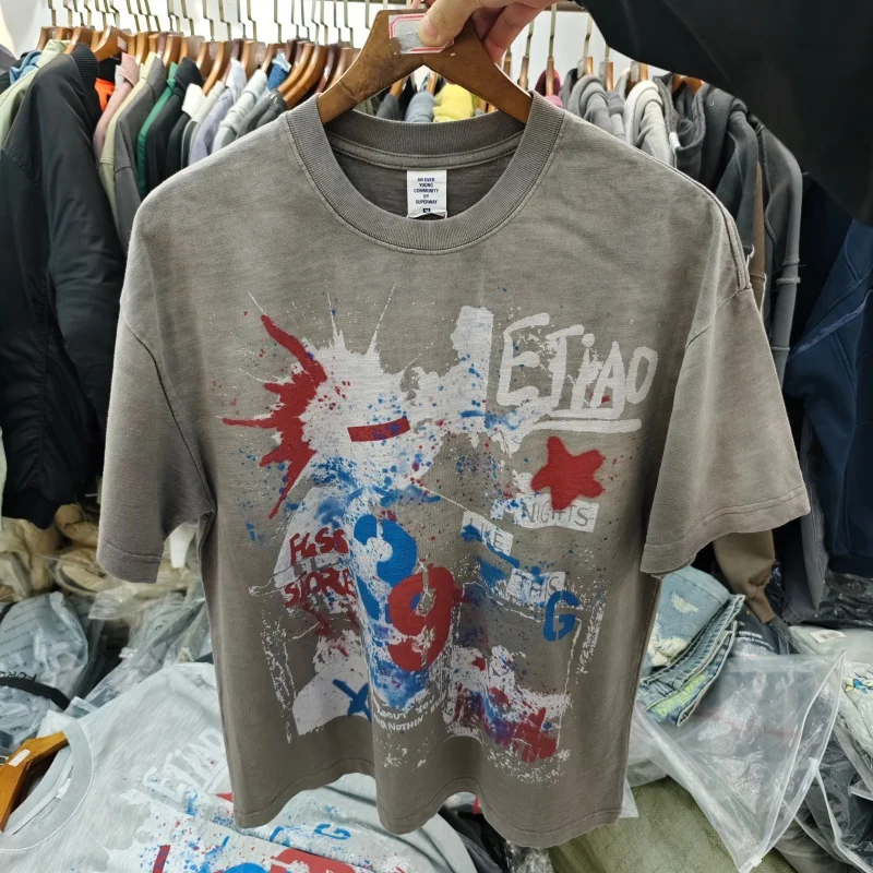 

Oversized Casual Cotton Splatter Graffiti Short-Sleeve T-Shirt - Unisex Distressed 2 Colors