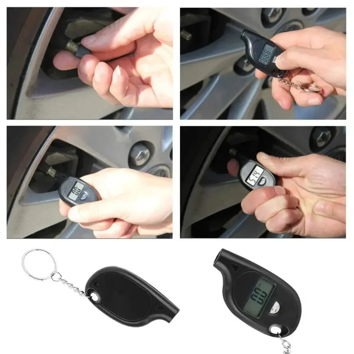Auto Car Motorcycle Tire Safety Alarm Mini Keychain Digital Lcd Tire Gauge Air Pressure Tester Meter Uses For Tool