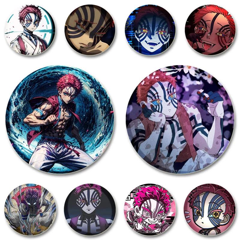 Akaza Anime Character Brooches Cosplay Comic Cartoon Figure Badge Handmade Tinplate Enamel Pins for Clothes Backpack Jewelry Hat