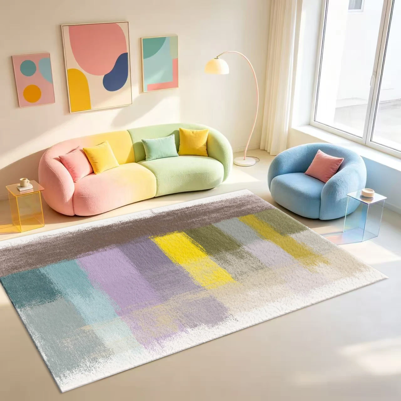 Abstract Brush Stroke Pastel Color Block Art Carpet Flooring Modern Minimalist Area Rug For Home Indoor Floor Decoration