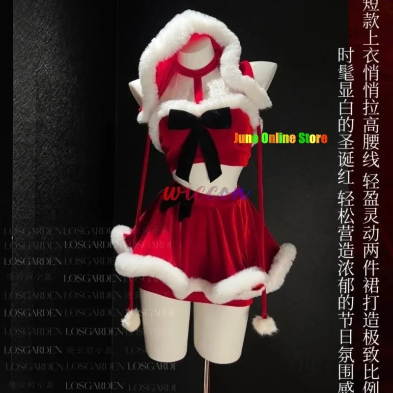 

asdh8@Christmas Costumes for Women Hanging Neck Top with hat Fancy Dress Set Xmas Party Adult Red Santa Cosplay CostumeCOSda