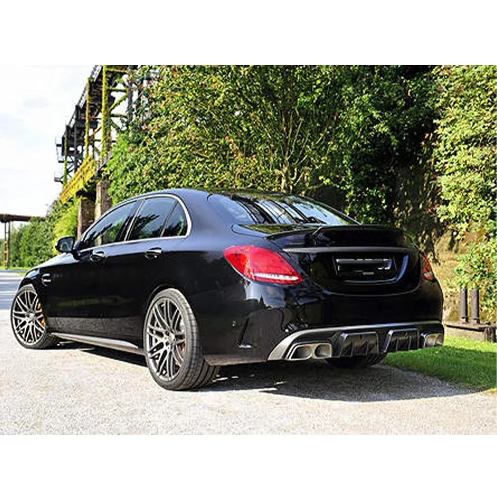 C Class W205 Rear Diffuser with Exhaust Tips Carbon Fiber W205 C63 C63S Rear Diffuser Muffler Tips W205 Rear Lip Auto Parts view 2