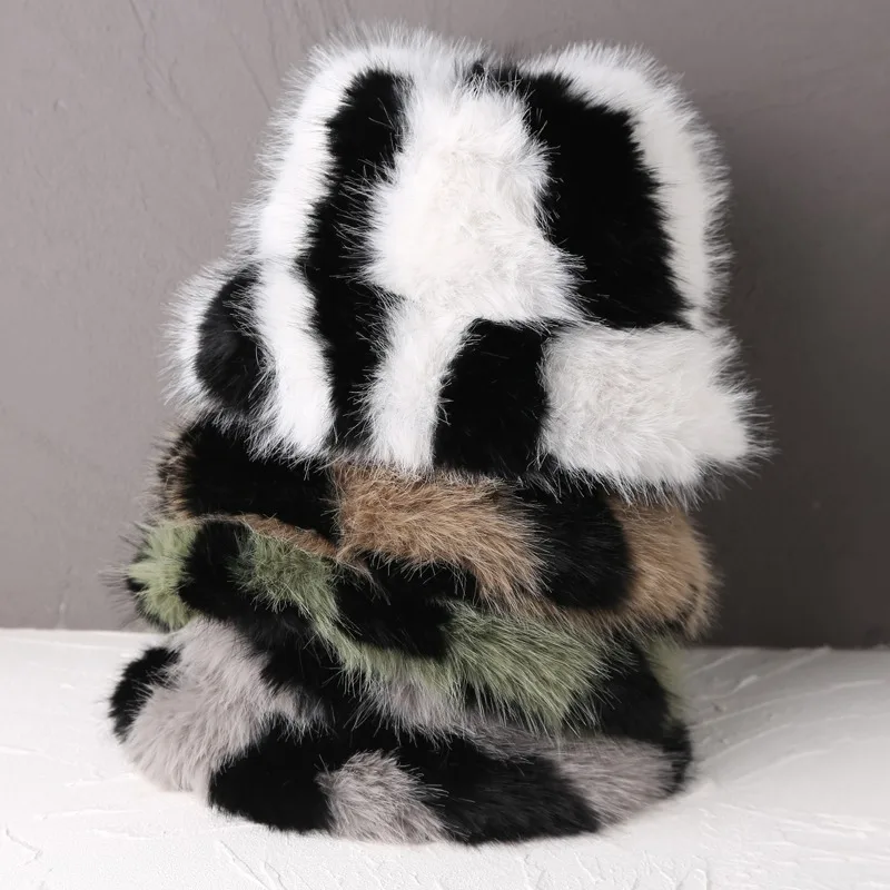 Winter Men Zebra-stripe Faux Fur Bucket Hat Fashion Fluffy Plush Fisherman Hat Bob Women Soft Warm Furry Thick Basin Hats Panama