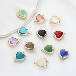 Glass Charms Copper Double Hole Connectors Glass Heart Stone Charms Pendant 12pcs/lot 13*18mm For DIY Jewelry Making Accessories